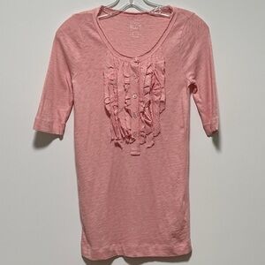 J. Crew Painter T Soft Pink Ruffle slub cotton round neck short sleeve top, New
